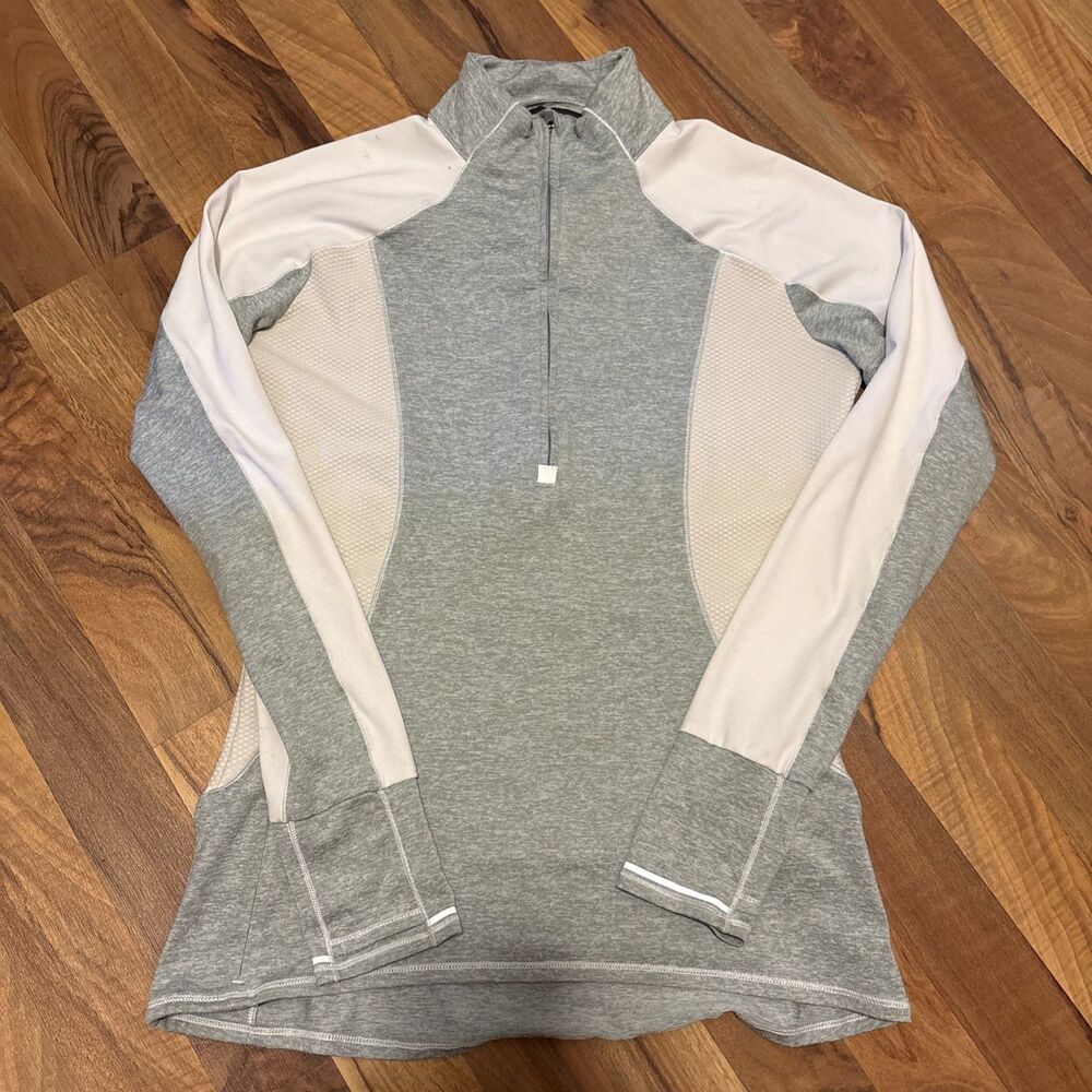 Athleta 1/4 Zip Pullover Womens Size Small Gray White Long Sleeve Athletic Top